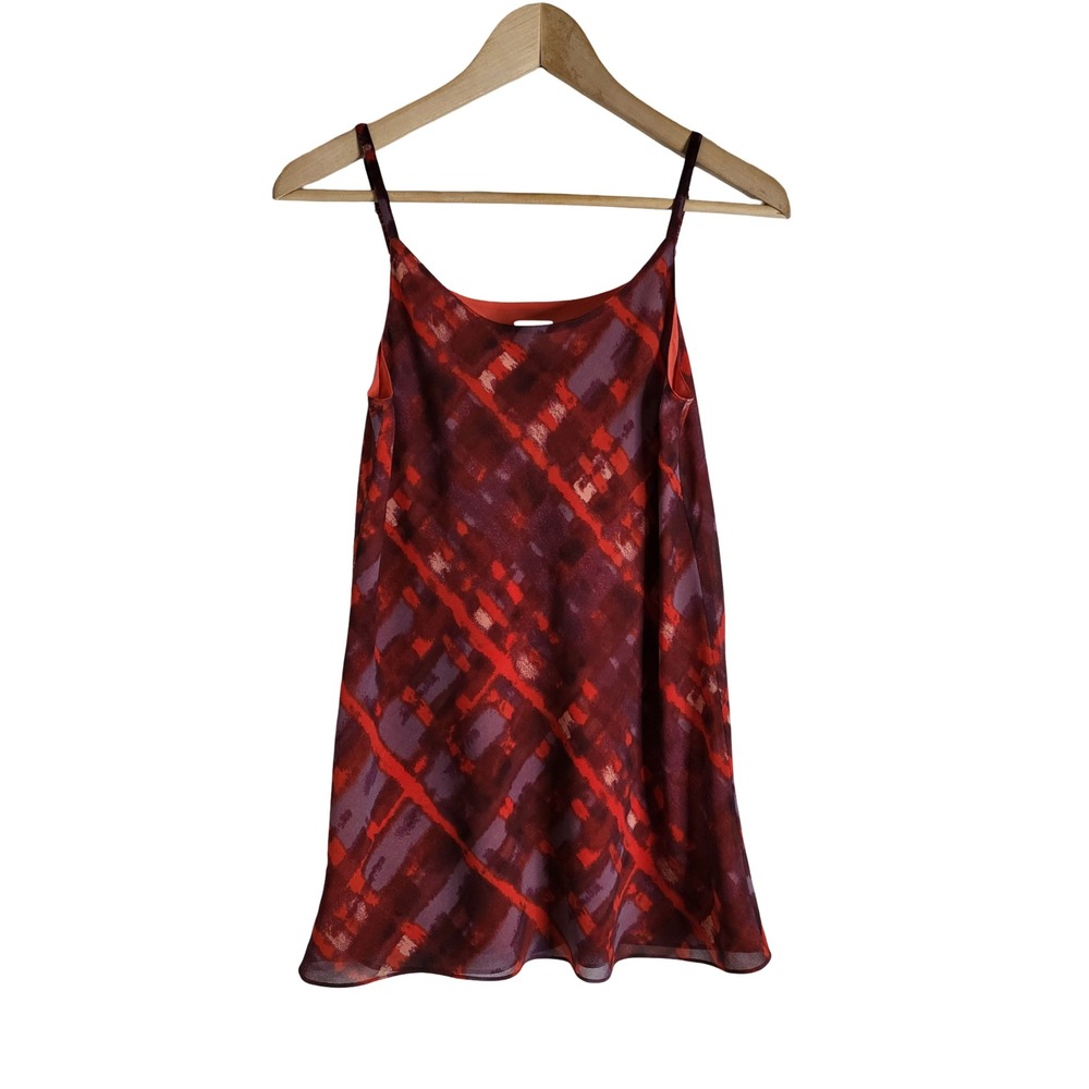 Cabi Red Abstract Plaid Cami Top Adjustable Straps Style XS Vampy Whimsigoth